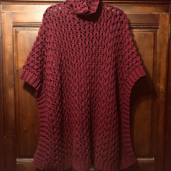 Handmade One of a Kind Crochet Poncho in Cranberry - Picture 5 of 11